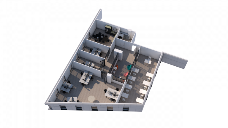 Axonométrie, aménagement de bureaux